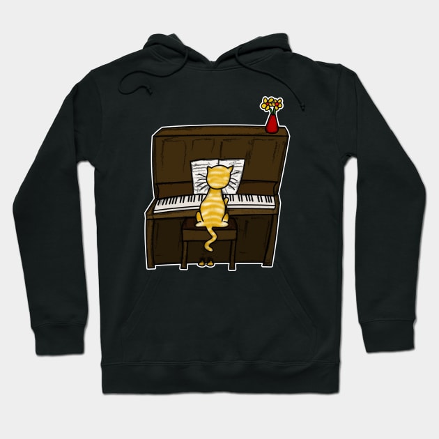 Cat Playing Piano Doodle Hoodie by doodlerob